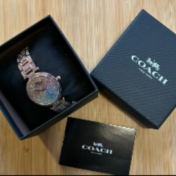 Ladies' COACH Park Rainbow Crystal Pavé Rose Gold-Tone Stainless Steel Watch NEW - Picture 1 of 8